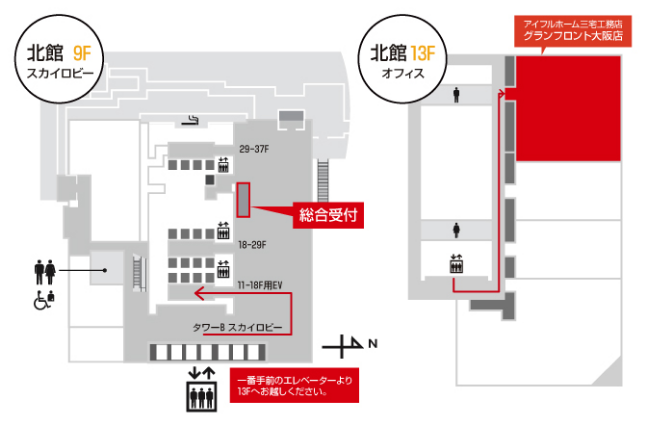 グランフロント９階からのアクセス